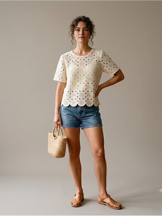J. Jill Tops - J.Jill Crochet Lace Tee In Barley S